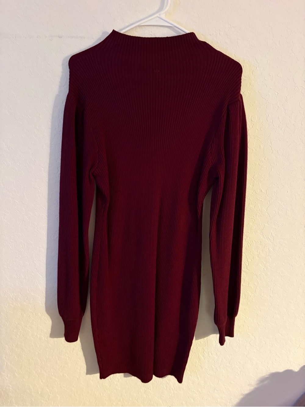 Women's Rib Knit Long Sleeve Dress - Burgundy